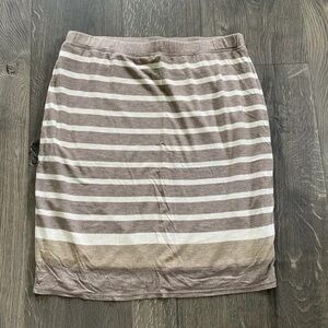 Max Studio White Tan Striped Stretch High Waist Pencil Mini Skirt Rayon Linen M